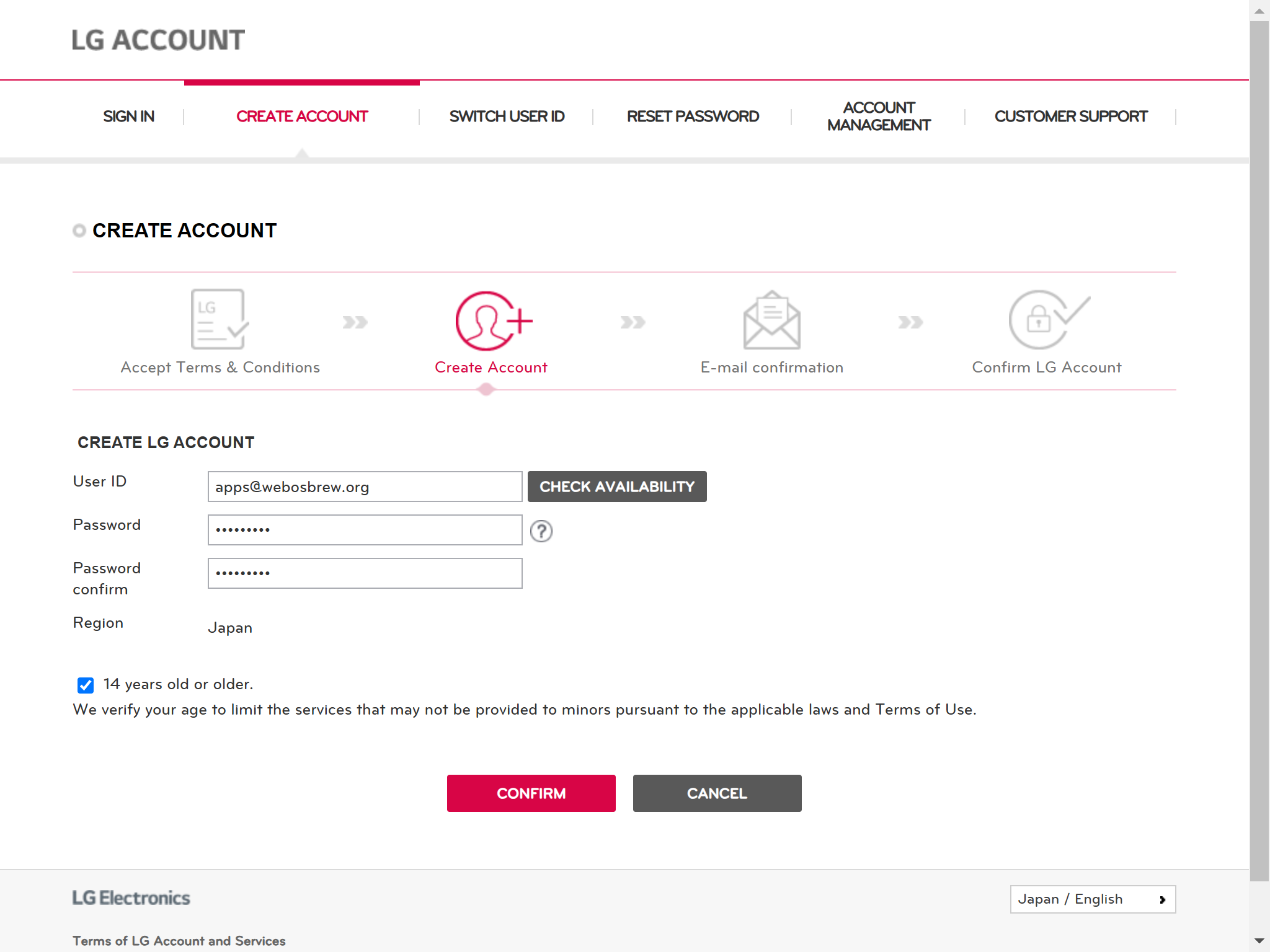 LG Account Create Account