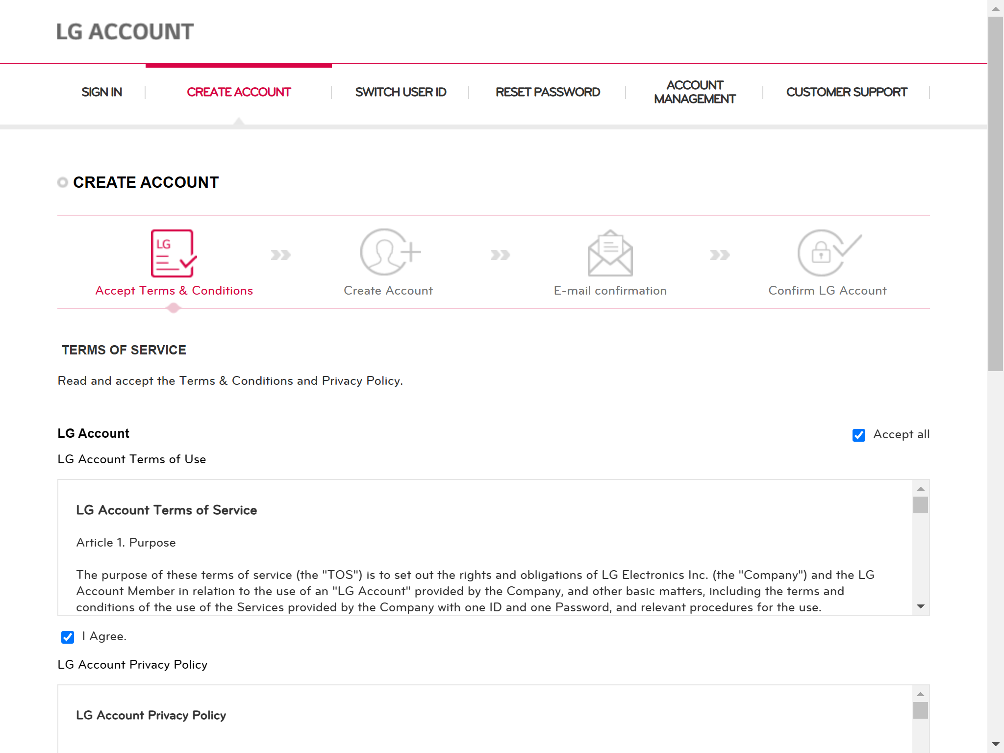 LG Account Terms & Conditions